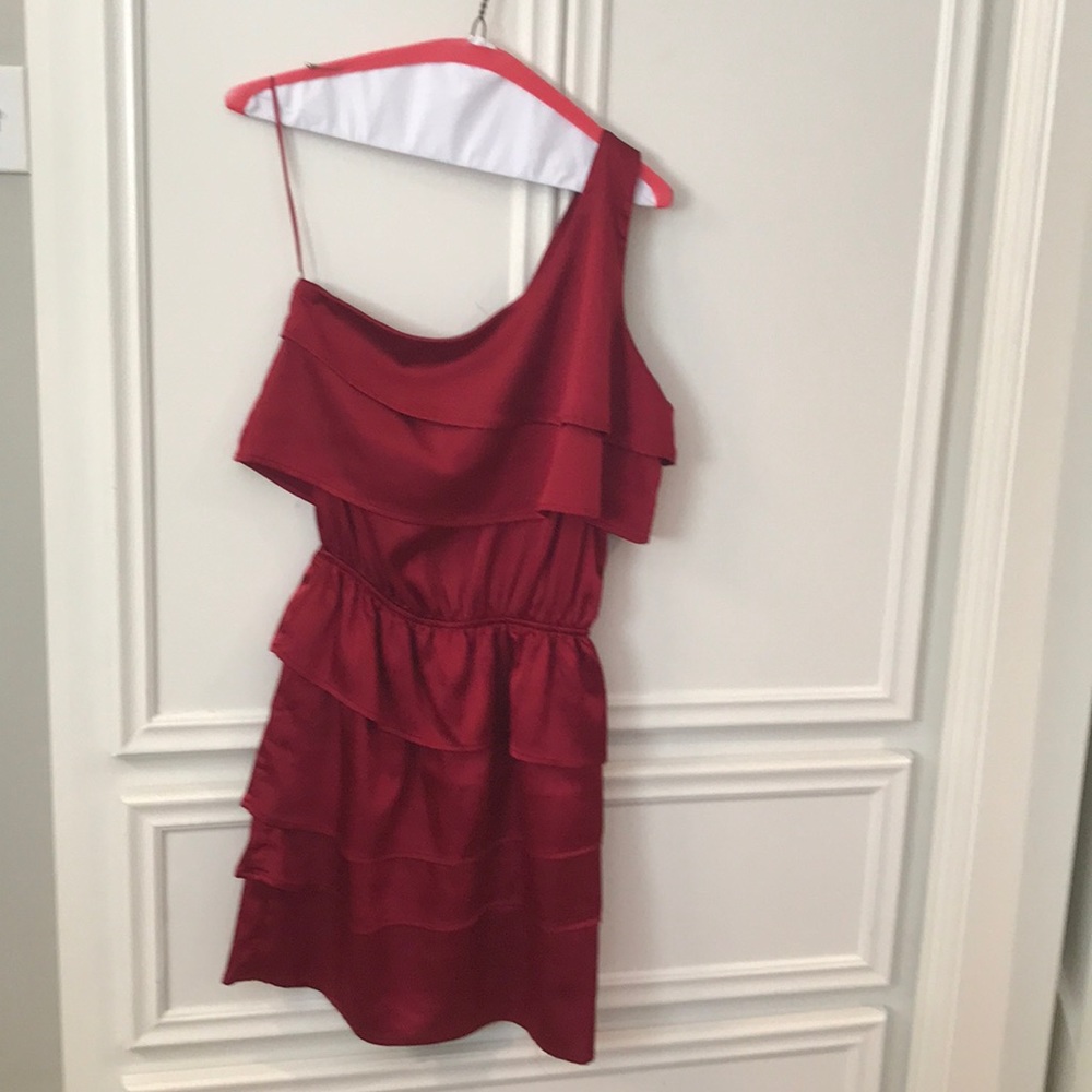 Burgundy one shoulder party dress